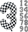 40 Inch Checkered Number Balloon 3 Black and White Number 3 Balloon Foil Helium Balloons for Birthday Party Decoration Girls Boys Baby Shower Anniversary Decoration Race Car Party Decoration