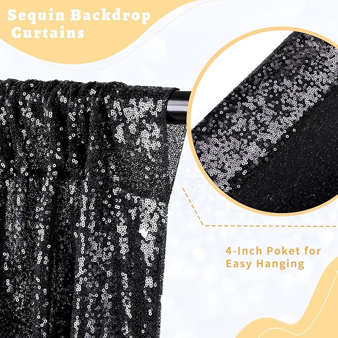B-COOL Black Sequin Backdrop Curtains 2 Packs 5ftx8ft Sparkle Backdrop Fabric Glitter Photography Drapes for Stage Party Ceremony Birthday Decoration