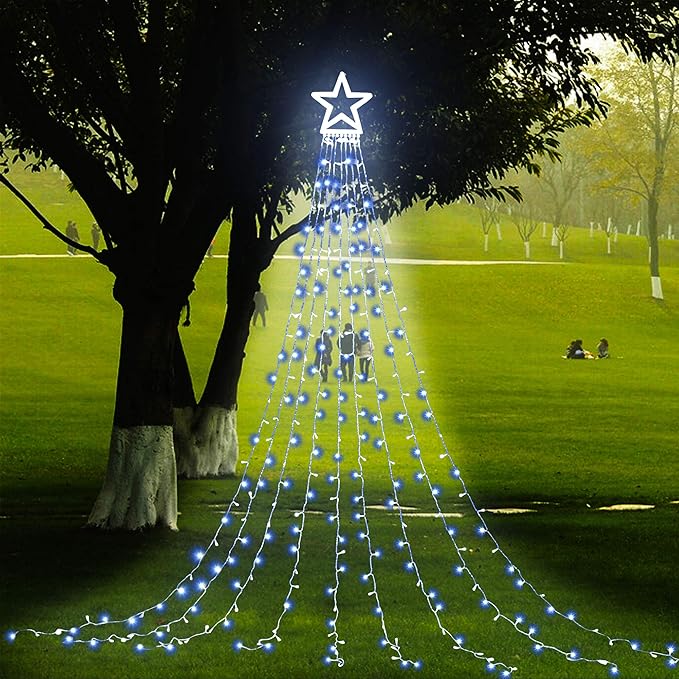 Christmas Decorations, Christmas Star Lights, 320 LED 16.4Ft Christmas Tree Toppers String Lights [8 Modes& Waterproof] for Halloween New Year Holiday Birthday (White)