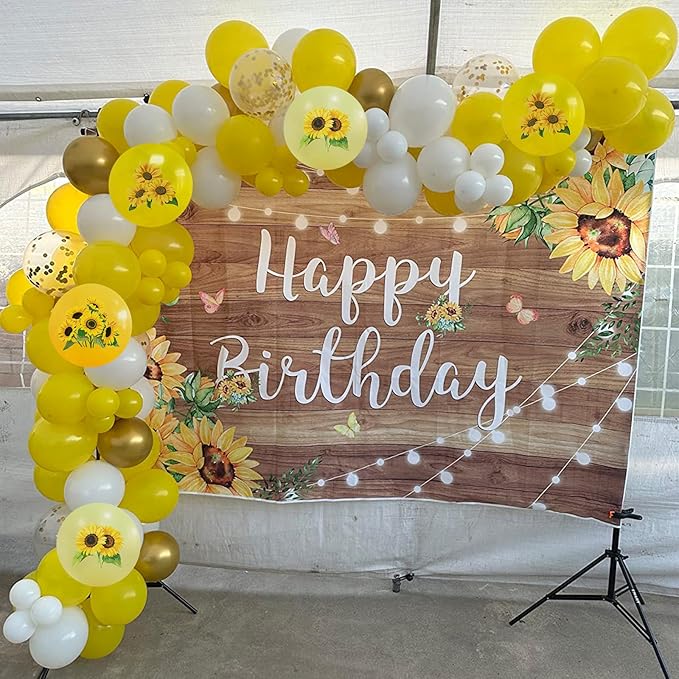 Sunflower Yellow Gold Balloons - 12 Inch Sunflower Bee Theme with Metallic Gold Confetti Balloon for Kids Birthday Baby Shower Party Decorations