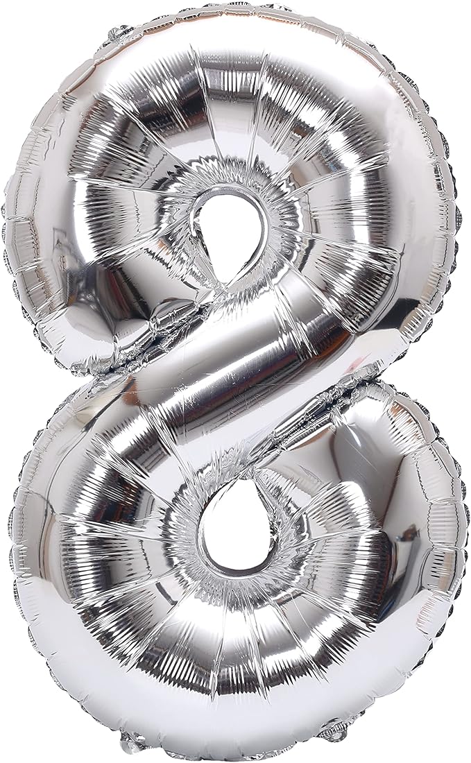 YPSelected 32 Inch Large Foil Helium Number Balloon Birthday Wedding Party 0-9 (Silver, 8)