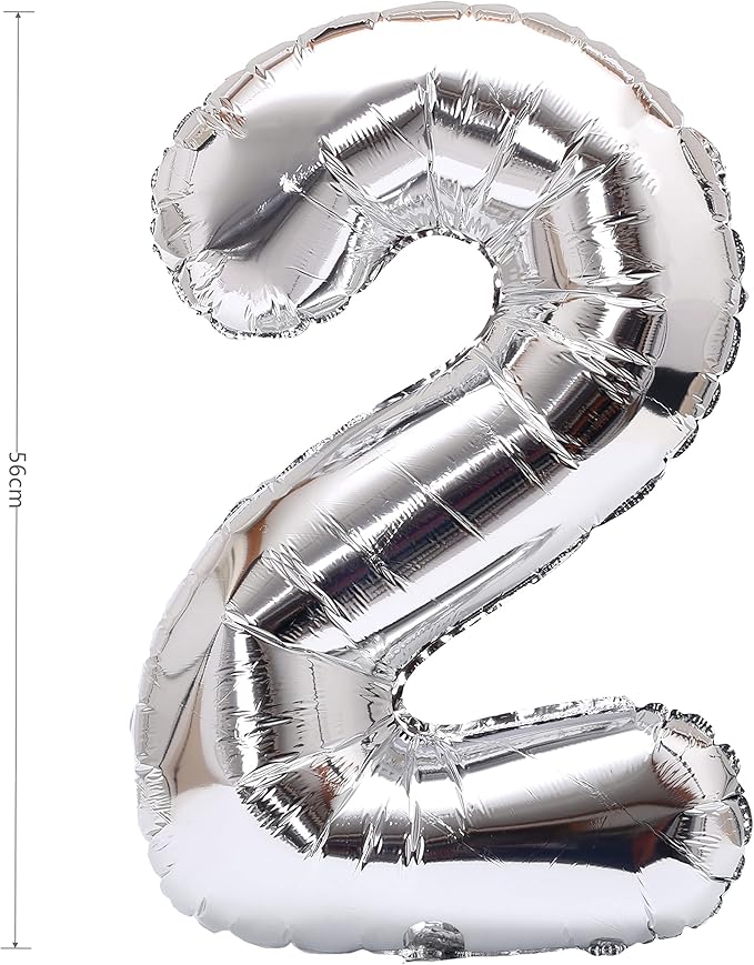 YPSelected 32 Inch Large Foil Helium Number Balloon Birthday Wedding Party 0-9 (Silver, 2)