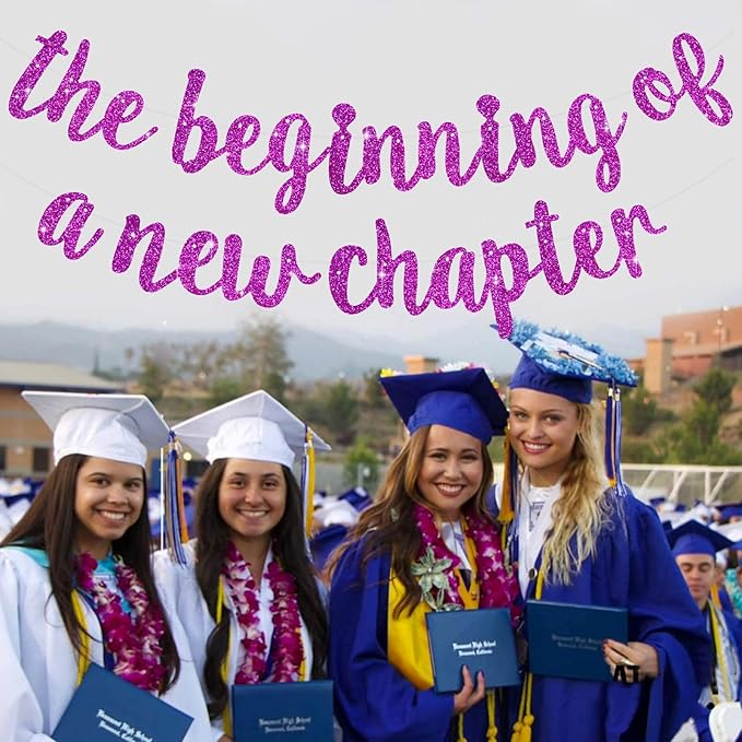 BEISHIDA Glitter Purple The Beginning of A New Chapter Banner, Farewell party decorations,Graduation Sign 2026 Banner,Happy retirement Supplies,Going away party Sign Garland,Graduation banner