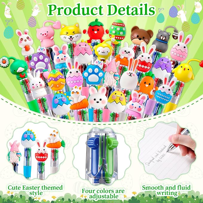 CZWZ 120Pcs Mini Multicolor Pens in One 4-in-1 Cute Pens Bulk, Ballpoint Pen for Birthdays and Parties, Fun Gifts Assorted Ink Kawaii Pen(Easter)