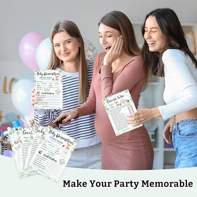 HOMANGA Baby Shower Games, 4 Funny Games for 25 Guests, Guess Who Mommy or Daddy, Word Scramble, Gender Neutral Woodland Animal Theme Baby Shower Decorations for Baby Boy or Baby Girl