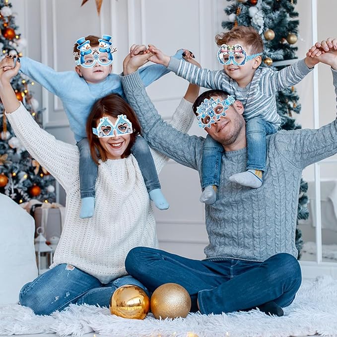 16Pcs Winter Party Glasses Frames, Funny Winter Paper Glasses Snowmen Snowflake Eyeglasses Photo Booth Props for Christmas Holiday Birthday New Year Party Supplies