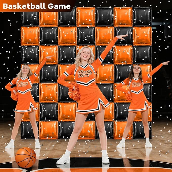 50 PCS Black and Orange Square Foil Balloons Wall Backdrop 19 inch Reusable Mylar Balloons Tunnel Garland Arch Kit for Halloween Party Basketball Retirement Birthday Graduation Decoration