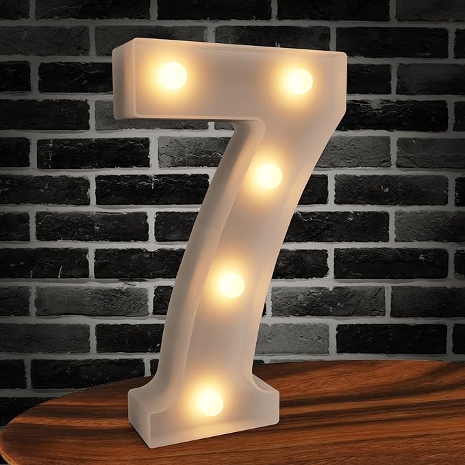 Marquee Numbers Light up Numbers, 0-9 Number Battery Powered LED Light, White Plastic Numbers Sign, Night Light Number Decor for Graduation Engagement Wedding Baby Shower Birthday (Number 7)