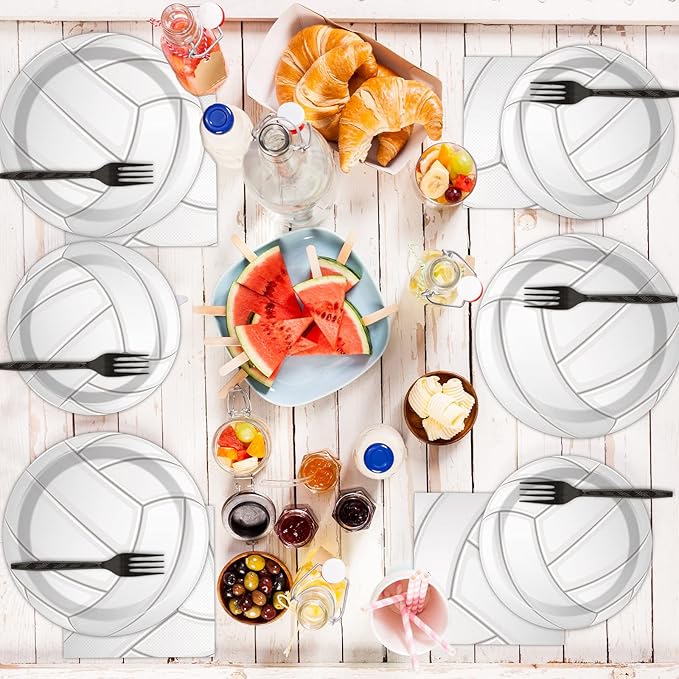 96pcs Volleyball Birthday Party Supplies Sports Paper Plates Napkins Set Disposable Tableware Kit Sports Theme Party Baby Shower Decorations Favors for Boy, Serve 24