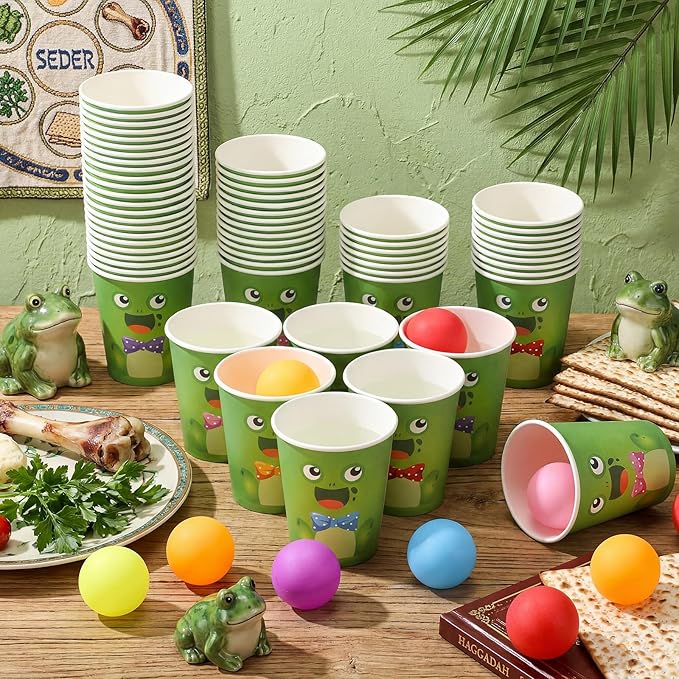 Passover Game for Family with 60 Frog Cups 24 Colorful Balls 10 Plagues of Egypt Party Supplies Throwing Toss Game for Passover Pesach Seder Jewish Holiday Gathering Indoor Outdoor Activitie