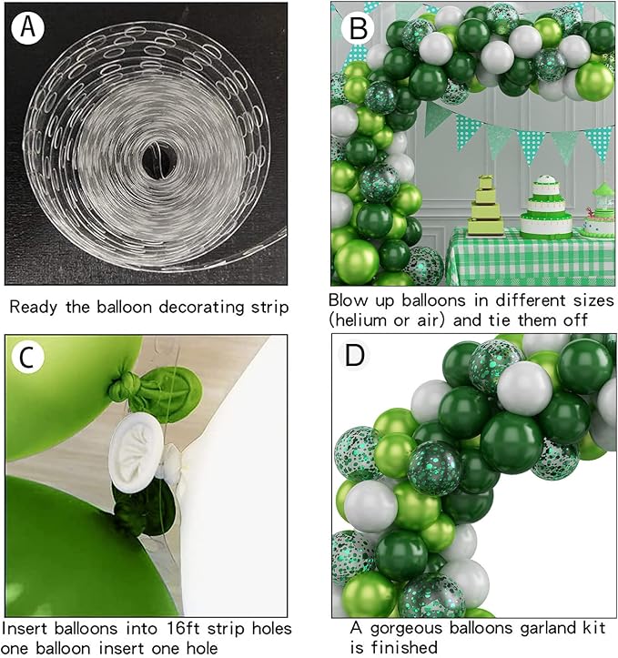 Balloon Garland Arch Kit Green, 107PCS Green White Balloon Arch Kit Balloon Garland, Latex Balloons With Confetti Balloons For Birthday Decoration Wedding Baby Shower Decoration Jungle Party Supplies