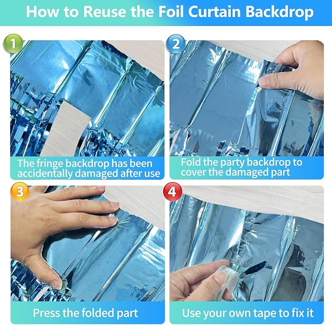 Blue Streamers Party Decorations 3.3x8.2ft 2 Pack Light Blue Tinsel Foil Fringe Curtain Backdrop Ocean Themed Party Decor Photo Booth Props for Birthday Baby Shower Bachelorette Door Hanging Wedding