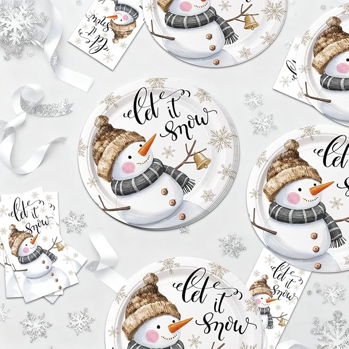 40Pcs Christmas Snowman Birthday Party Plates and Napkins for Kids Baby Shower Tableware Winter Snowflake Supplies Winter Snowman Birthday Party Decorations
