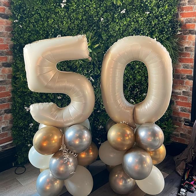 Biapian 40 Inch Cream Number 60 Balloon, 60th Birthday Balloons, Big Digital 60 Beige White Giant 60 Foil Balloon Helium for Men Women 60th Birthday Decorations Anniversary Baby Shower Party Supplies