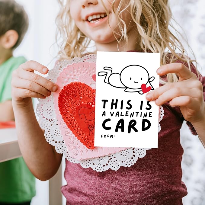 Pawzity 36 Packs Valentines Day Cards for Kids - Funny Valentines Day Card for Kids Classroom School Party Favors, Toddlers, Boys - 3.2''x 4.7'' Humorous Stick Cards with Envelopes & Stickers