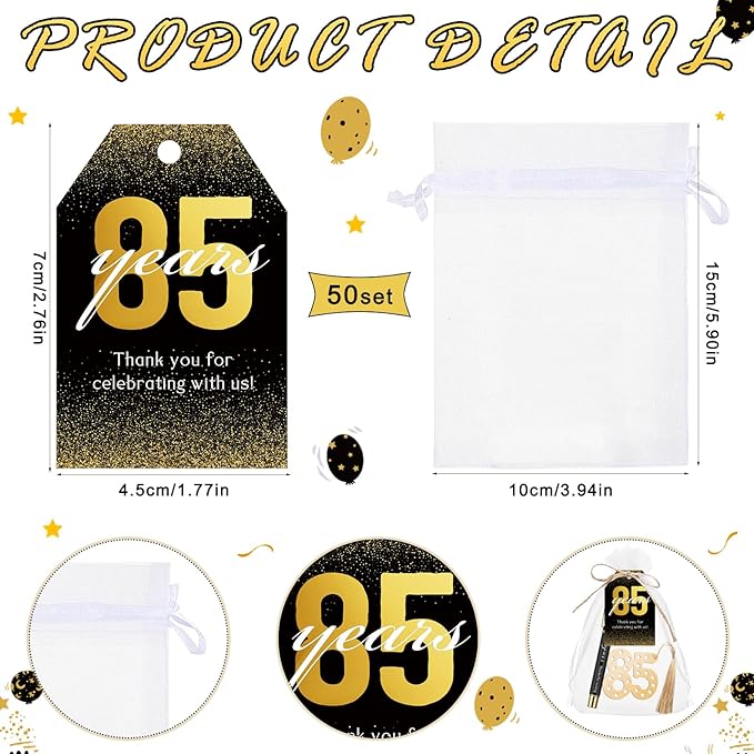 Spakon 25 Set 85th Birthday Party Favor for Guest Anniversary Party Favor Golden Birthday Bookmark Thanks for Coming Pen with Tag Appreciation Gifts for Women Men Wedding New Year