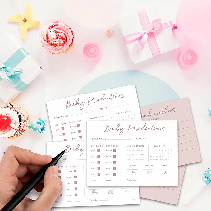 Baby Predictions and Advice Cards, 5" x 7" Pink Baby Shower Predictions Cards, Daily Party Games & Activities Favors for Newparents - G08