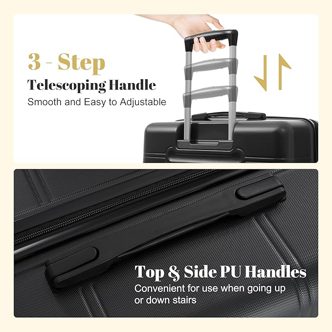 6 Pcs ABS Hardshell Luggage Set Spinner Wheel Suitcase Suitcase All Black