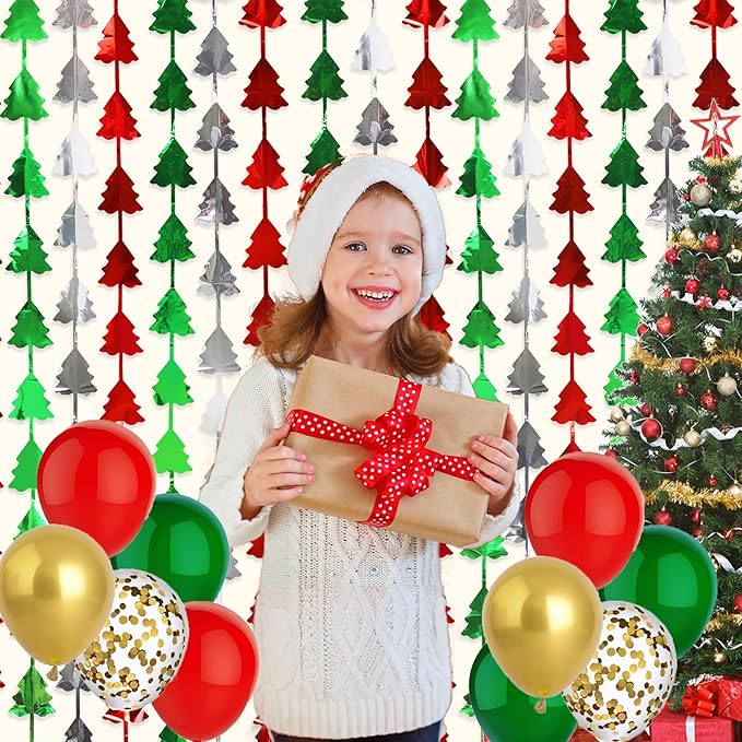 Christmas Party Decorations 3 Pack Christmas Foil Fringe Curtains 3.3 X 6.6 ft Red Green Silver Tinsel Curtain Xmas Fringe Streamer Backdrop Photo Backdrop for Ugly Sweater Party Decorations