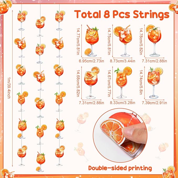 Xinnun Margarita Party Decorations Spritzy Bar Hanging Banners Orange Citrus Retro Cocktail Garlands Tequila Cutout Ribbon Streamers for Cocktail Bachelorette Bridal Shower Engagement Wedding Supplies