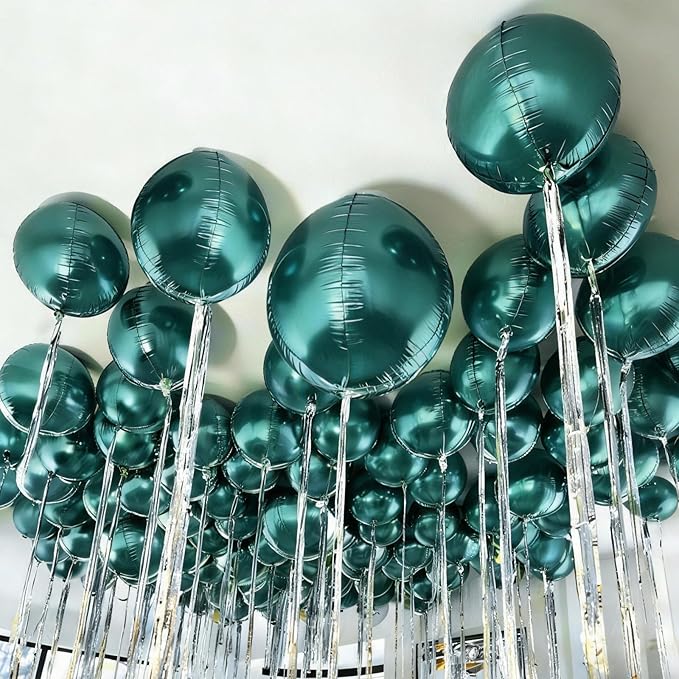12Pcs Dark Green Round Balloons Foil, 22" 18" 15" 10" 4D Sphere Shaped Balloon Different Size, Large Metallic Green Balloons for Wedding Prom Jungle Baby Shower Birthday Party Decorations Backdrop