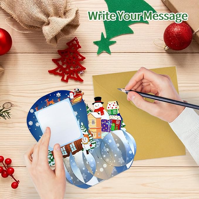 FaCraft Pop Up Christmas Card - with Envelope and Seal, Handmade 3D Merry Christmas Gift for Winter, Holidays, New Year (Santa, Gnome Town)