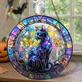 Galaxy Cat Stained Glass Suncatcher, Mystical Gothic Halloween Decoration, Butterfly Sun Catcher Window Hanging, Celestial Crystal Ornament, Halloween, Autumn Spooky Gift for Cat Lovers, Women, Mom