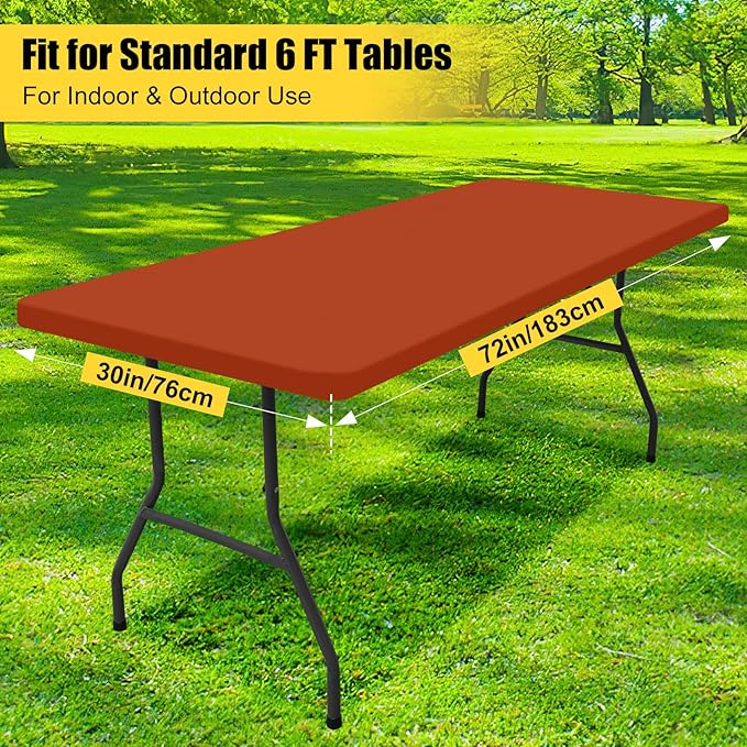 Smiry 2 Pack Rectangle Picnic Table Cloth, Waterproof Elastic Fitted Tablecloths, Washable Polyester Rectangular Patio Table Cover for Camping, Indoor and Outdoor (Rust, 30"x72")