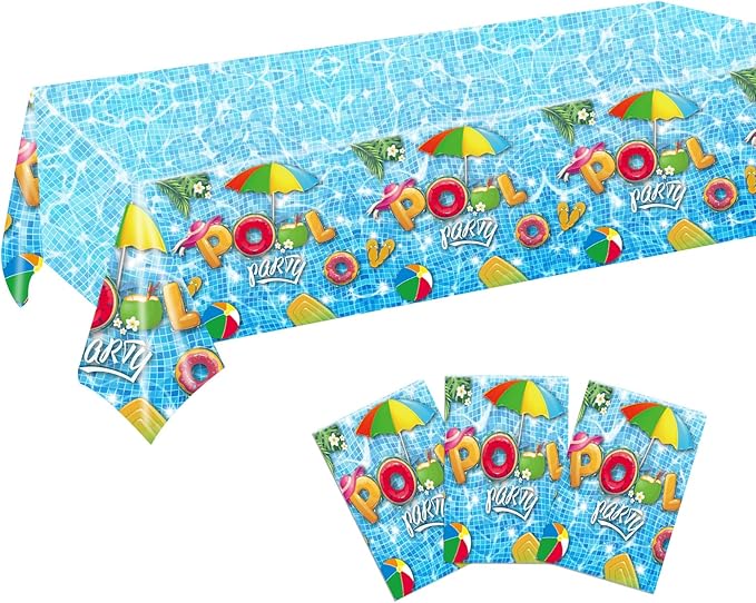 3Pcs Pool Party Decorations Tablecloth, Life is Better at The Pool Tablecloth Disposable Summer Pool Party Decorations Table Cover