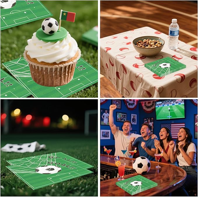50Pcs Soccer Napkins, Disposable Soccer Birthday Party Decorations Soccer Themed Napkins for Sports Party Supplies Table Decor
