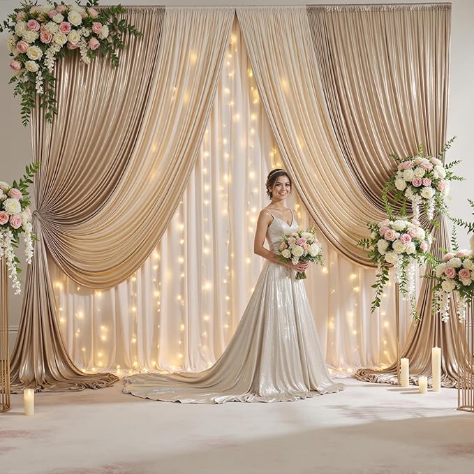 40x10 ft Wrinkle Free Champagne Sequin Backdrop Curtain for Parties,Thick Not Fall-Off Glitter Backdrop Drapes,8 Panels 5x10ft Shimmer Photo Back Drop Cloth for Wedding Birthday Photography Background