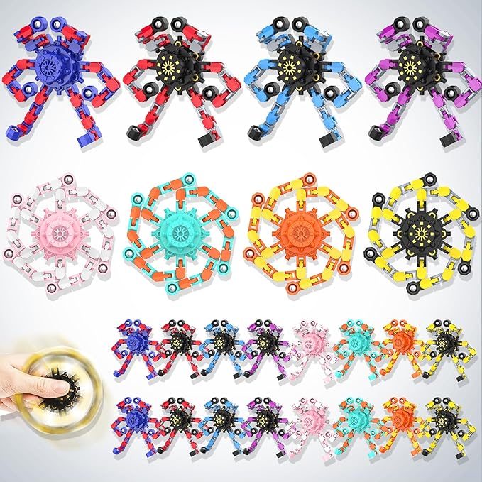 Transformable Fidget Spinners,Funny Stress Relief Sensory Fidget Toys,Deformable Chain DIY Robot Fingertip Gyros Toys Party Favors Kids Easter Basket Stuffers (24PC)