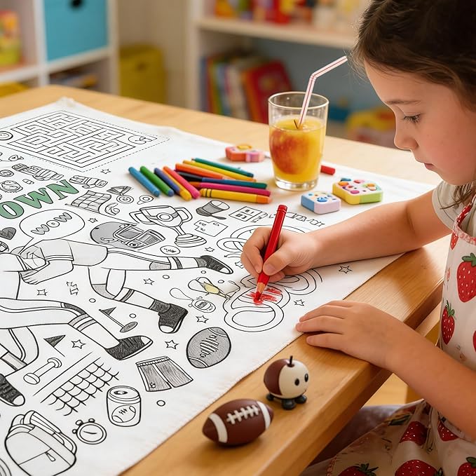 Coloring Tablecloth for Kids, 31 x 72 Inch Touchdown Theme Paper Coloring Poster Sports Party Games, Giant Coloring Activity Table Cover Decor, DIY Family Activities Drawing Tablecloth