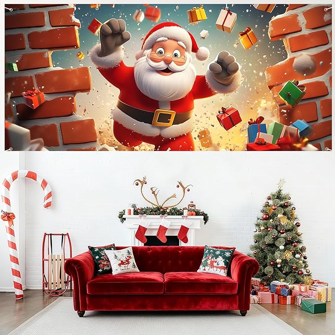 6 x 13 ft Christmas Garage Door Decorations Merry Christmas decorations Xmas Garage Door Cover, Happy New Year Hanging Banner for Home,Outdoor,Indoor,Party (Santa Claus, 6 x 13 ft)