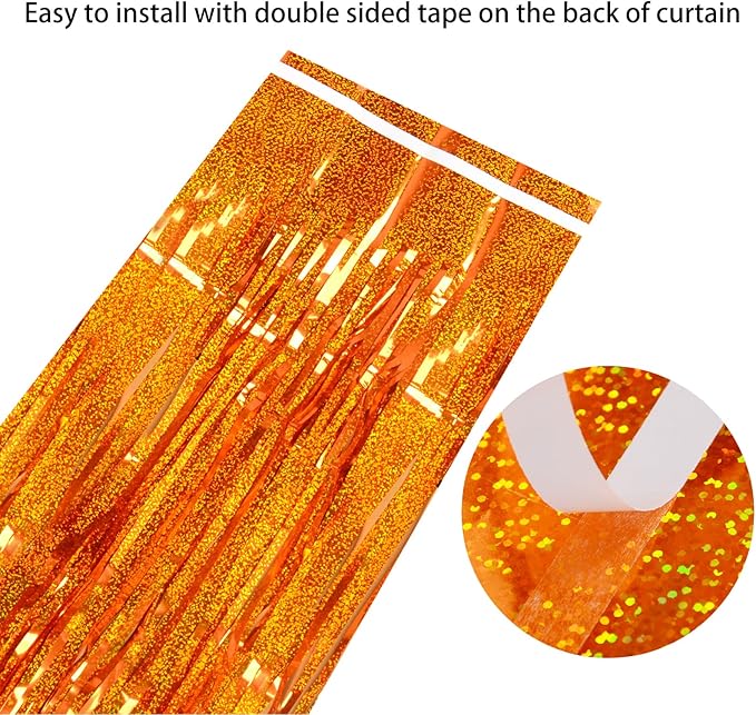 Upgraded Thicker Melsan Tinsel Fringe Curtain, 3 Pack 3.2 x 8.2 ft Orange Metallic Streamers with Extra Tape, for Basketball Party Decorations Baby Shower Graduation Decorations 2026