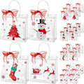 Henoyso 24 Pcs Christmas Clear Gift Bags Plastic Candy Treat Goodie Bags Red Foil Santa PVC Wrap Totes with Handles and Ribbon Xmas Party Favors (Red Christmas,7.8 x 7.8 x 3.1 Inch)