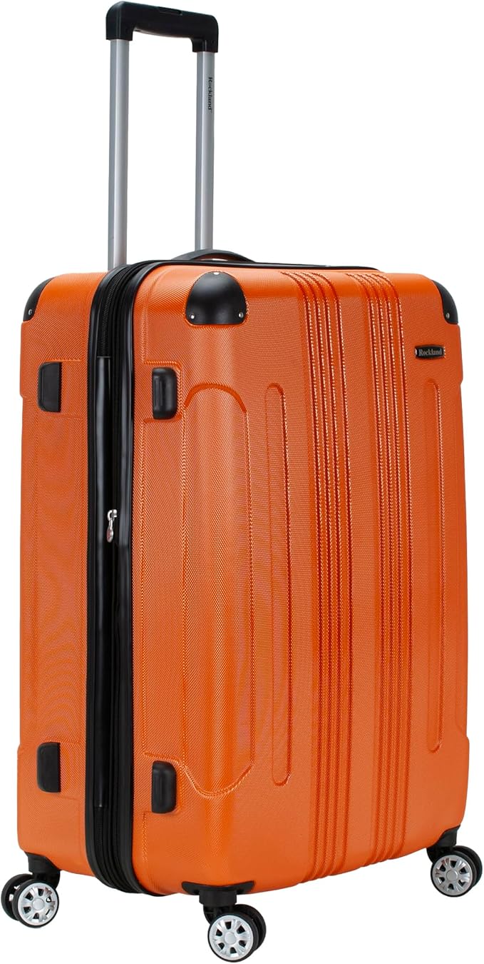Rockland London Hardside Expandable Spinner Wheel Luggage, Checked Large 28", Orange