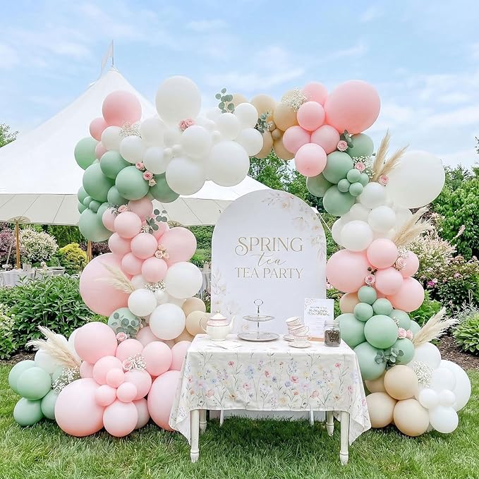 Pastel Pink and Green Balloon Garland Arch Kit 143 Pcs Light Pink Sand White mint Sage Green Balloons for Girl Baby Shower spring Fairy Girls 1st Birthday Party Decorations