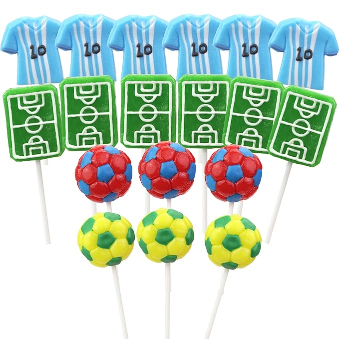 Soccer Lollipops, Ball, Jersey, and Field Individually Wrapped Suckers, Sports Team Party Favor Candy and Goodie Bag Fillers, 18 Count
