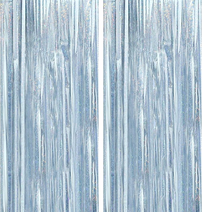 Silver Glitter Foil Backdrop 2 Pack for Birthday, Baby Shower, Wedding Engagement, Holiday Celebration Party Decorations, 3.3 FT x 6.5 FT, Silver