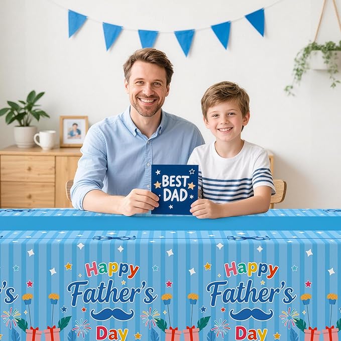 Childom 3 Pack Fathers Day Decorations,Fathers Day Tablecloth,54" x 108" Plastic Table Cloth Disposable,Rectangle Tablecloth for Home,Dinner,Family Parties,Blue Table Cloth for Birthday,Indoor,Outside