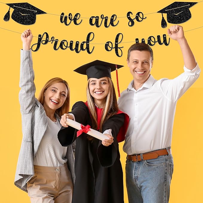 Graduation Party Decorations - 9 ft Pre-Strung We Are So Proud of You Banner, Graduation Party Decorations & Decor for Elementary, 5th Grade, 8th Grade, High School, College, Congrats Grad Sign
