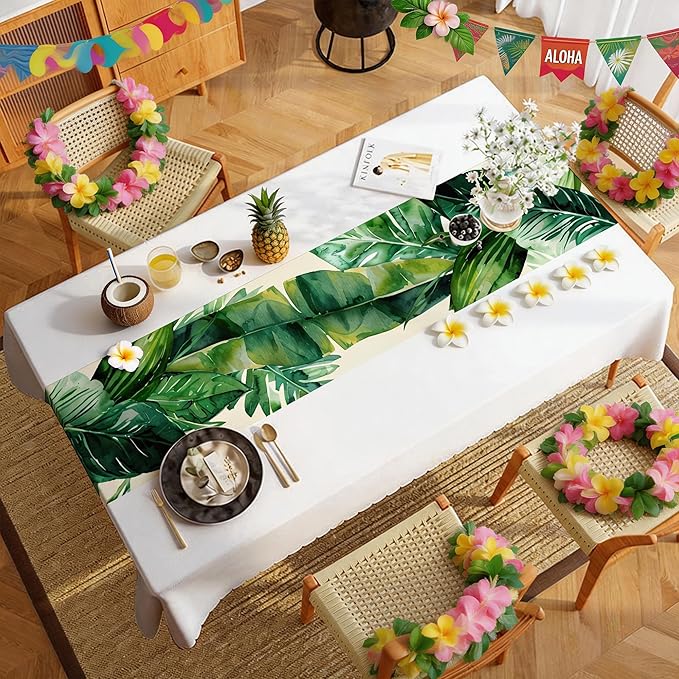 Luau Party Decorations - Palm Leaves Table Runner | Hawaiian Theme Party Decorations for Summer - Tropical Beach Backdrop Decor Birthday Party Supplies Favors for Home Kitchen Dining