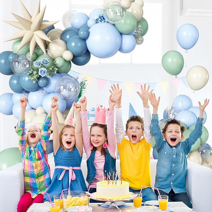 Under the Sea Balloon Arch Garland Kit with Dusty Blue Pastel Green Sand White Star Foil Balloon for Ocean Themed Birthday Baby Shower Party Decorations