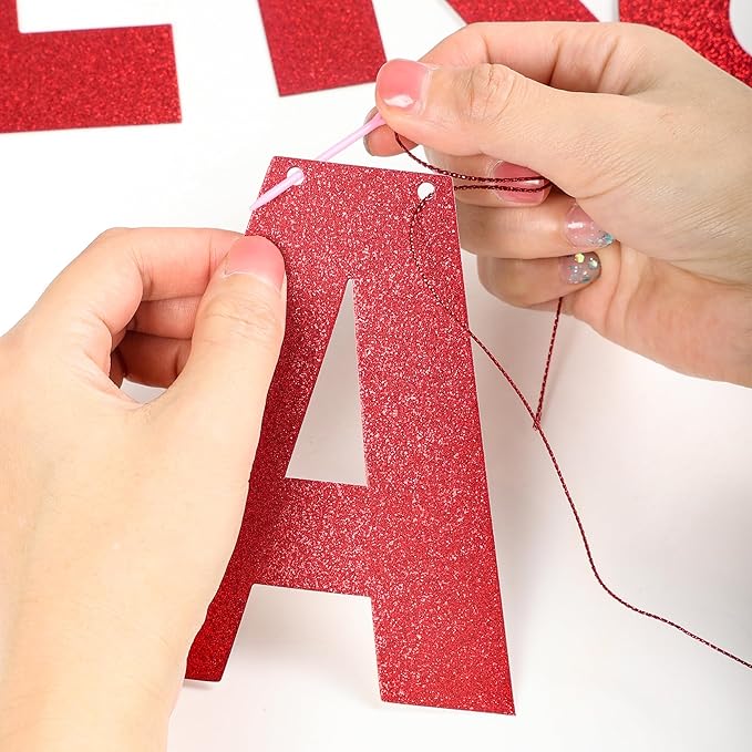 DIY Banner Kit with Letters Glitter Banner Letters Customizable Birthday Banners Graduation Banner Custom Party Hanging Banner for Graduation Wedding Party Baby Shower Decoration(Red)