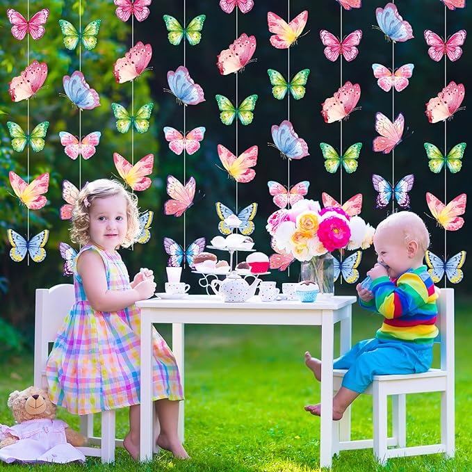 Capoda 8 Pcs Butterfly Birthday Garland Decoration Spring Butterfly Paper Garland Banners Hanging Decor for Home Wedding Bachelor Spring Birthday Party Supplies