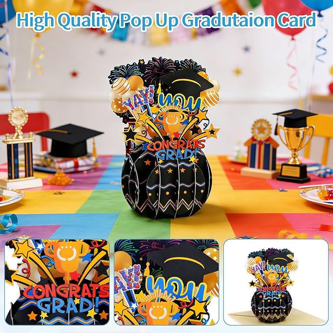 FaCraft Pop Up Graduation Card 2026 - Yay You Did It 7.8x5.5 3D Honeycomb Centerpiece Happy Graduation Greeting Cards with Golden Envelope & Seal, Congrats Grad Card for High School College PHD Master
