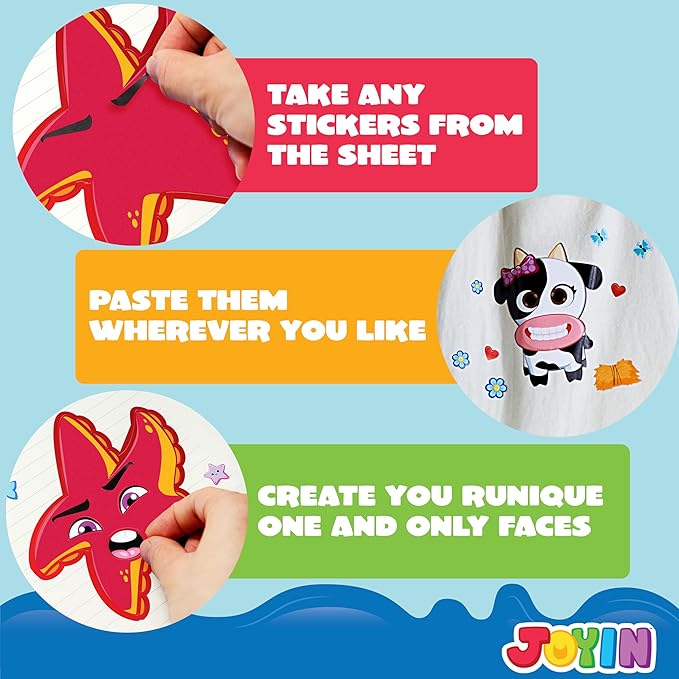 JOYIN 24 Sheets 9"x6" Make a face Stickers for Kids, Make Your Own Stickers with Unicorn, Dinosaur, Sea and Safari Animals, Party Favors Kids Crafts, Goodie Bags Stuffers Classroom Activities