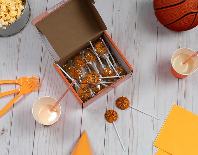 Basketball Candy Lollipops - 18 Count Individually Wrapped Suckers - Great for Basketball Party Favors - Sports Snacks - Basketball Goodie Bags - Team Treats