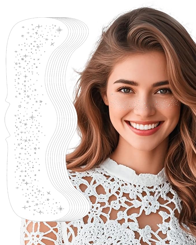 Glitter Freckles, Body and Face Glitter Makeup Patches for Women Girls, Waterproof Festival Rave Accessories fit Country Concert Outfits (Silver - 10 pcs)